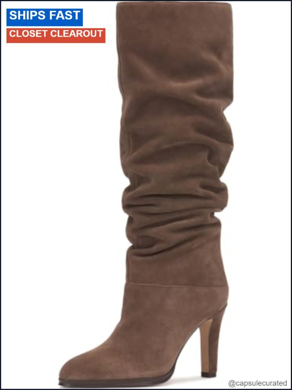 Knee High Suede Boots Almond Toe Stiletto Heel Zip Closure